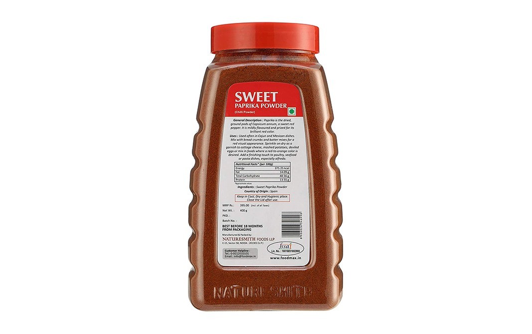 NatureSmith Sweet Paprika Powder (Chilli Powder)   Plastic Jar  400 grams